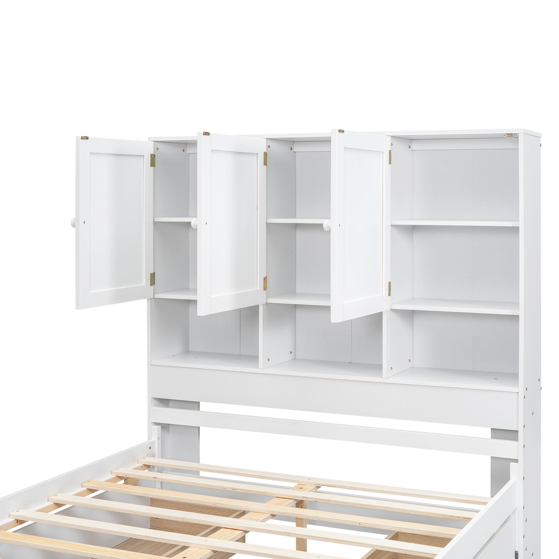 Full Size Platform Bed With Storage Headboard And 4 Drawers, White Box Spring Not Required Full White Wood Bedroom Bed Frame Solid Wood Mdf