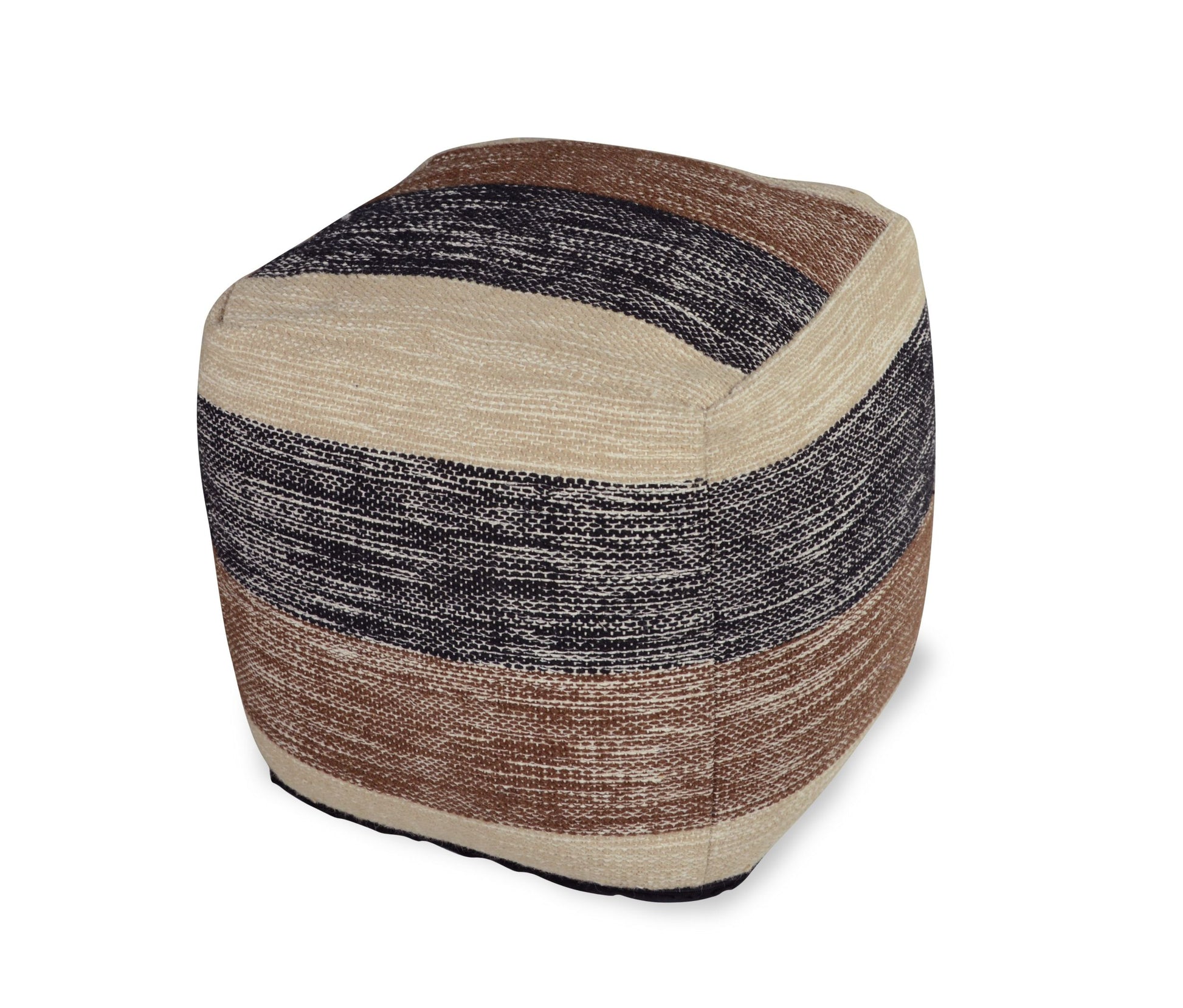 Jamal Square Handwoven Woolen Pouf Beige Beige Fabric