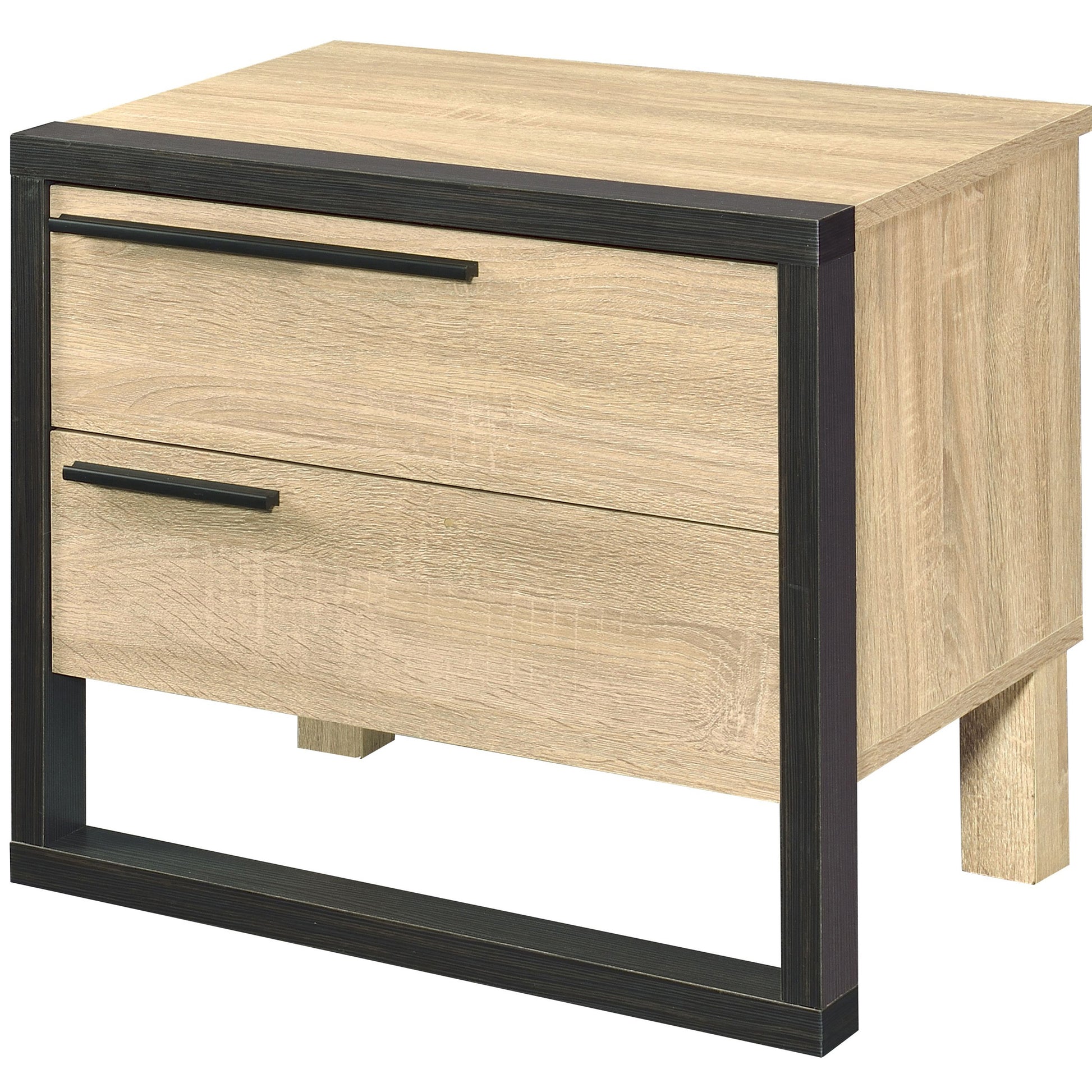 Oak And Black 2 Drawer Nightstand Black Brown 2 Drawers Bedroom Rectangle Industrial Oak Wood Metal