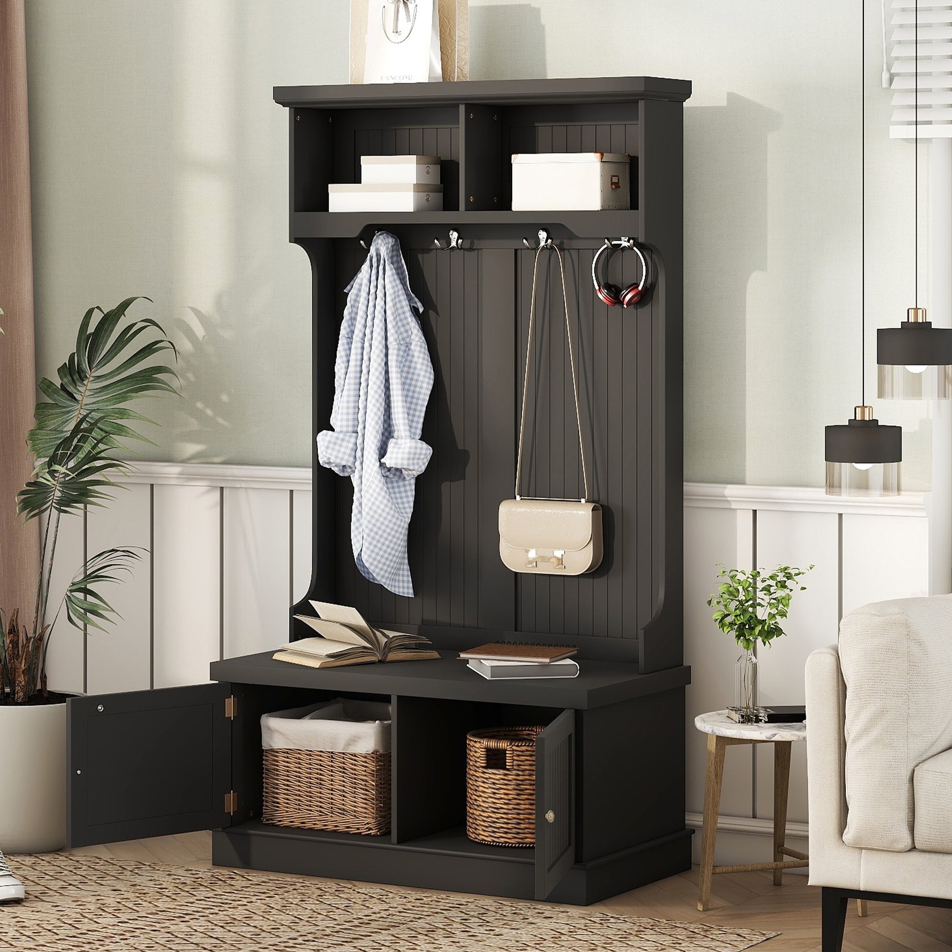 Hall Tree With Storage Shoe Bench For Entryway And Hallway, In Des