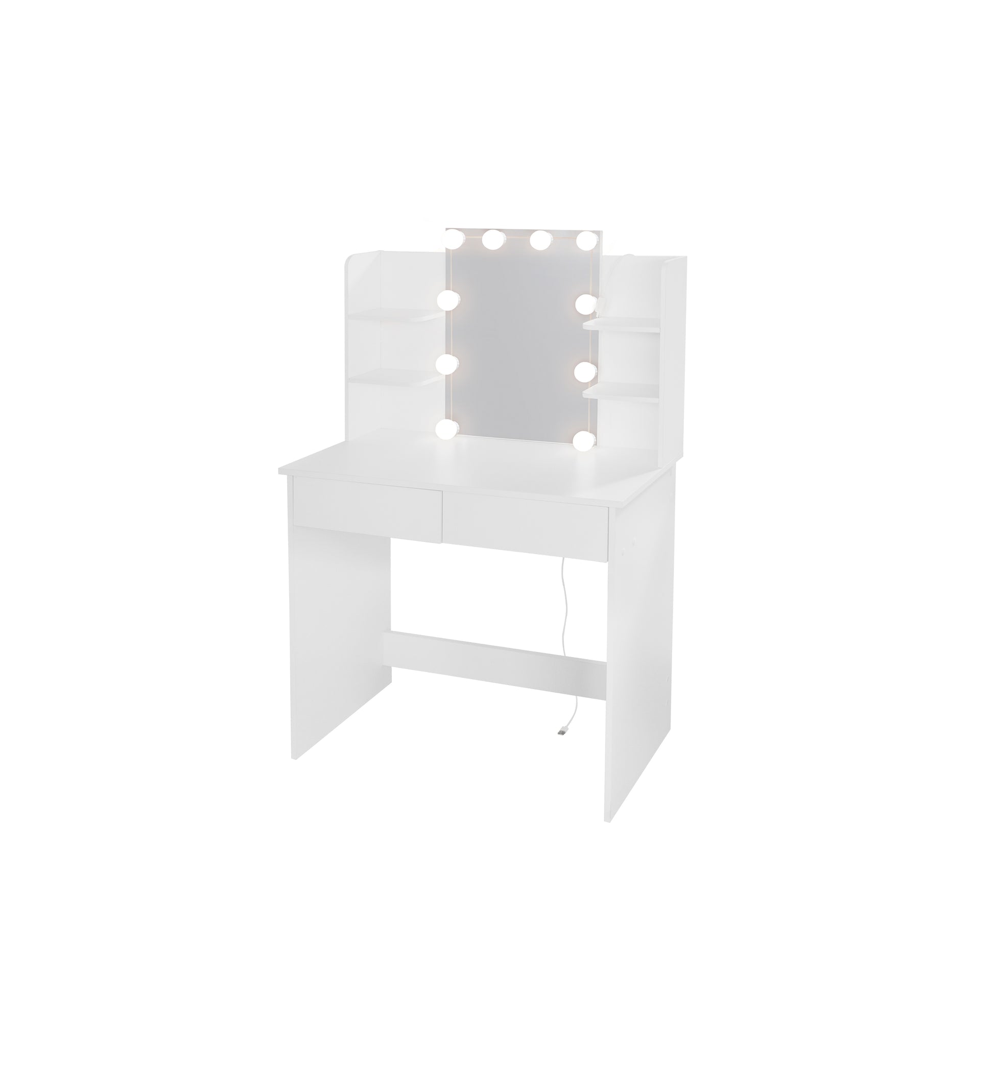 Makeup Vanity Desk With Led Lighted Mirror ,Dressing Table Set With 2 Large Drawers 10 Led Light ,White Color White Primary Living Space Modern Particle Board