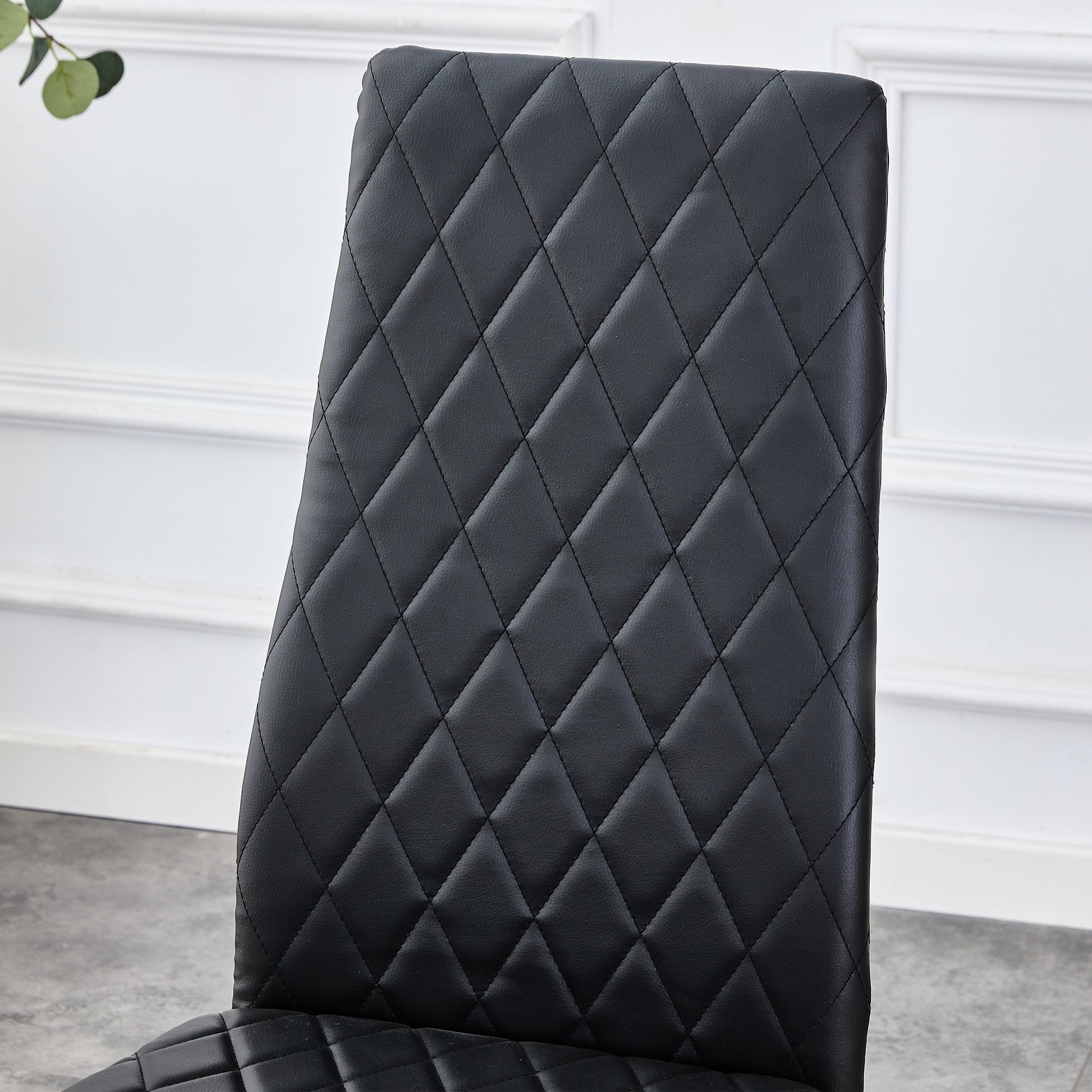 Checkered Armless High Back Dining Chair, 4 Piece Set, Black Chair And Electroplated Metal Legs, Office Chair. Suitable For Restaurants, Living Rooms, Kitchens, And Offices.W115162605 0924 Black Pu