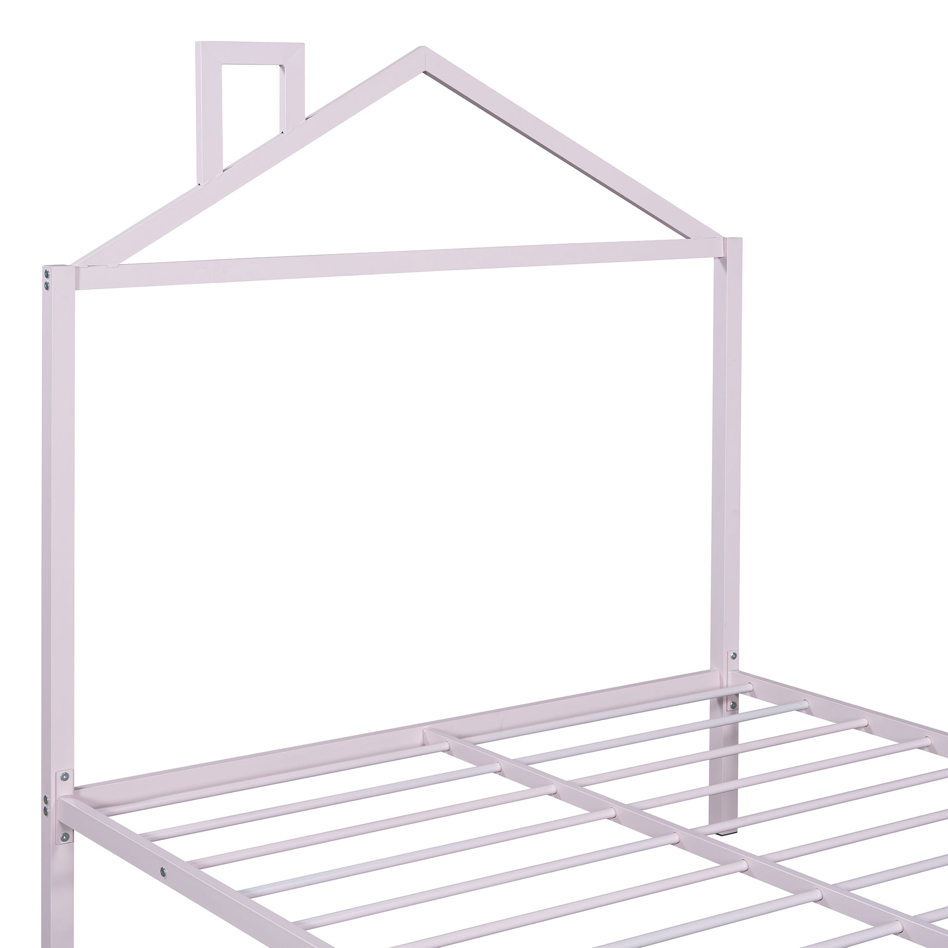 Full Size Metal Platform Bed With Two Drawers,House Shaped Headboard Design, Pink Full Pink Metal