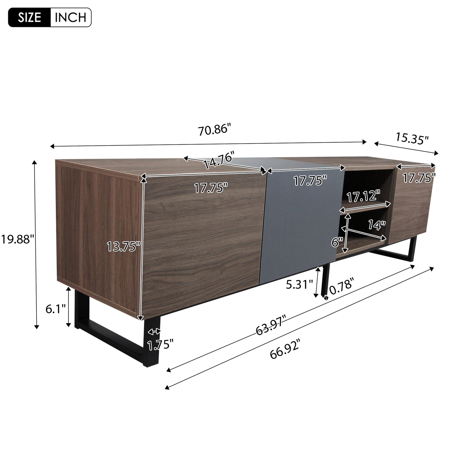 Modern Tv With 3 Cabinets& Open Shelves, Color Matching Media Console Table For Tvs Up To 80'', Entertainment Center With Drop Down Door For Living Room, Bedroom, Home Theatre Dark Brown Primary