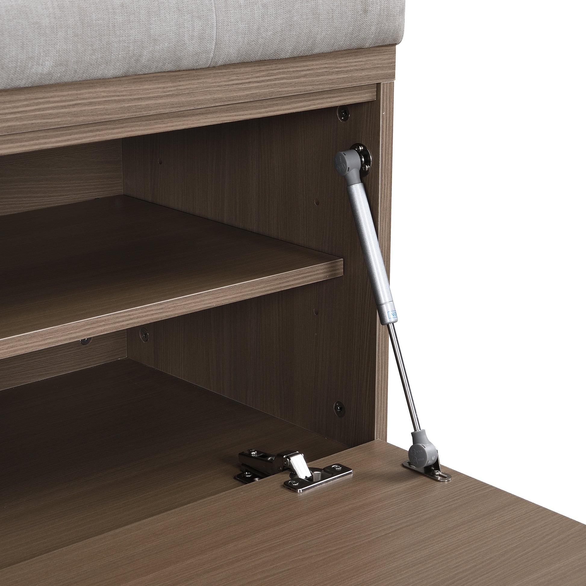 49" Shoe Storage Bench Entryway Shoe Cabinet Storage Ottoman With Padded Seat Cushion And Double Doors For Entryway, Hallway And Bedroom, Light Grey Cushioned Light Grey Chenille Solid Shoe Storage