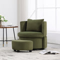 Upholstered Barrel Accent Chair With Ottoman, Living Room Side Chair With Storage, Single Sofa Armchair Olive Primary Living Space American Design,Casual,Contemporary,Modern Fabric