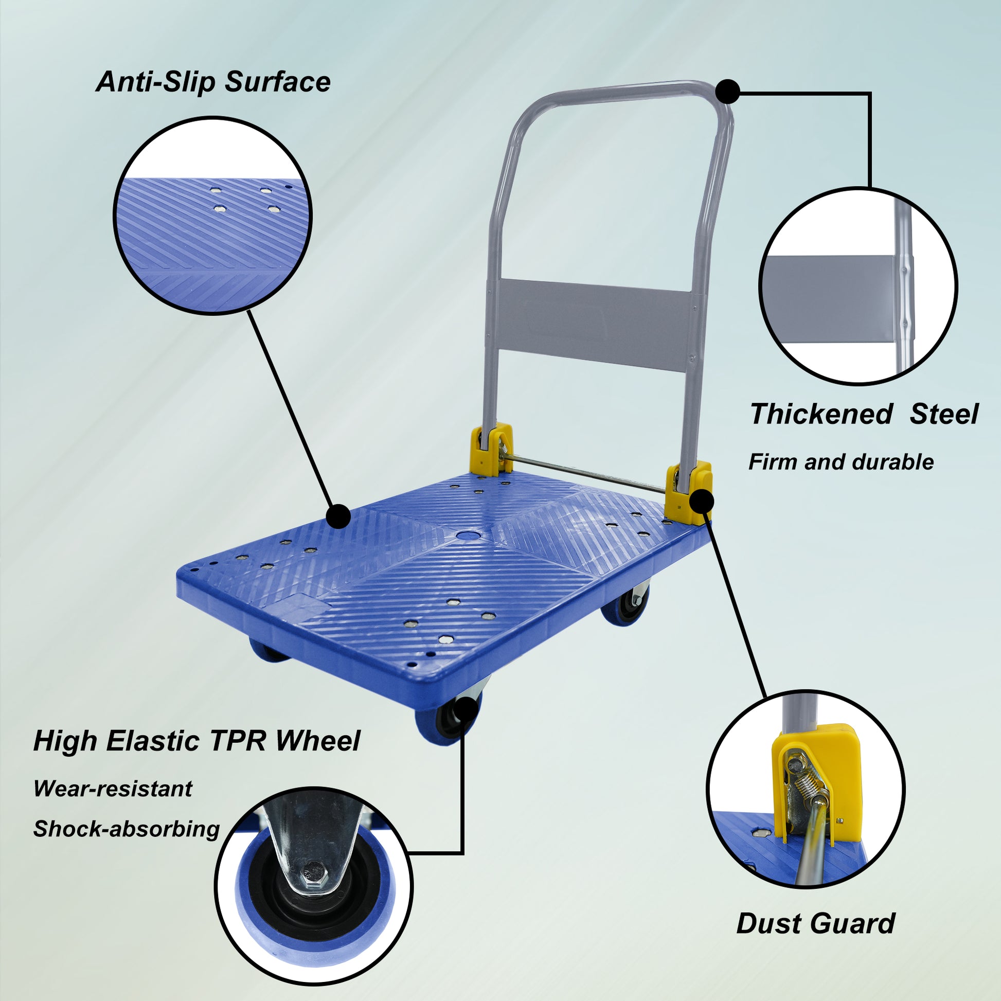 Foldable Platform Push Hand Truck Cart, 880 Lbs. Weight Capacity Blue Metal