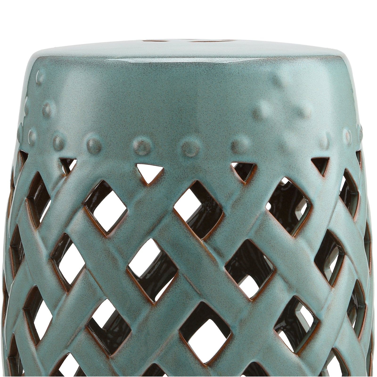 Outsunny 13" X 18" Ceramic Garden Stool With Woven Lattice Design & Glazed Strong Materials Decorative End Table, Antique Blue Blue Porcelain