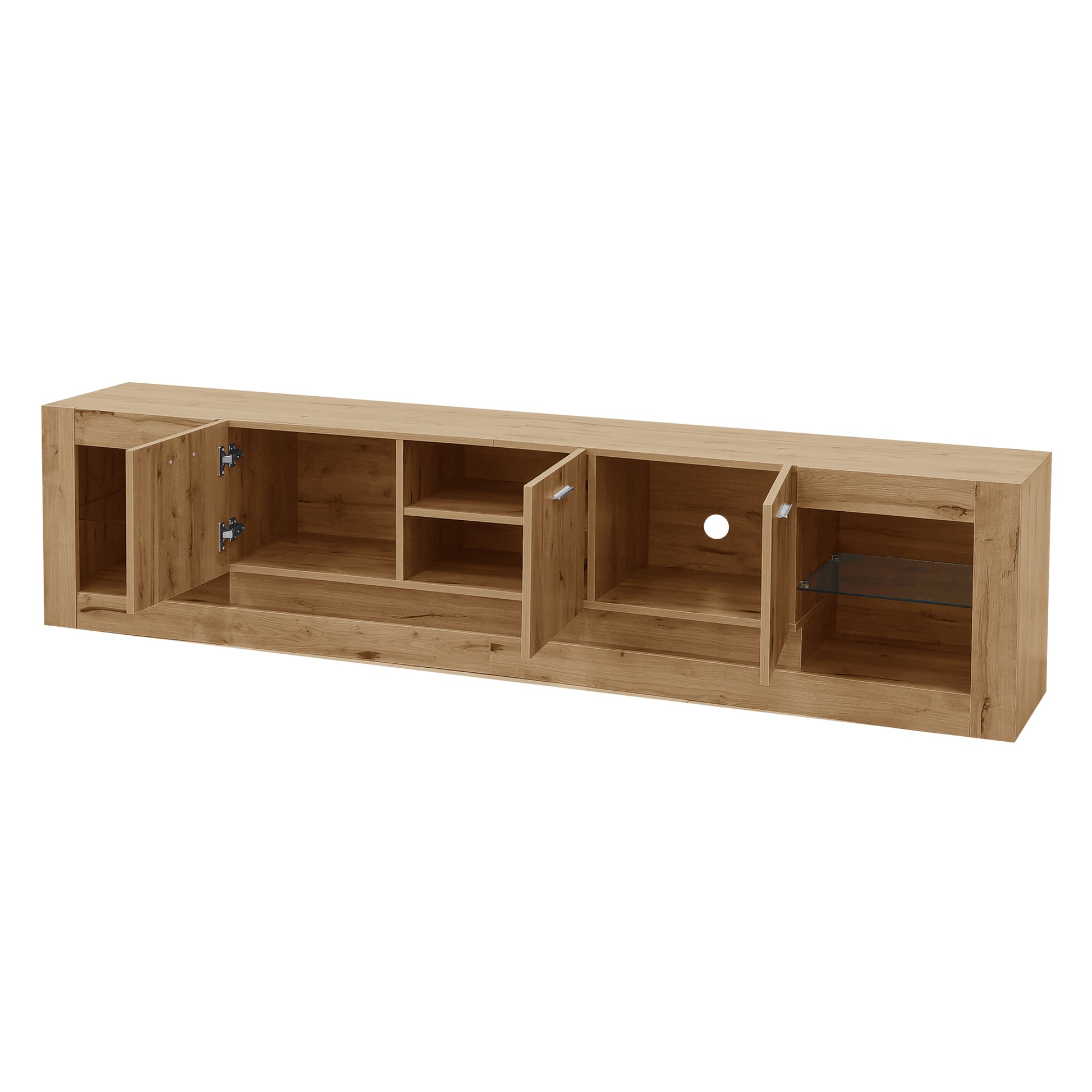 78'' Modern Tv Stand With 6 Cabinets& 2 Open Compartments, Entertainment Center For Tvs Up To 90'', Television Console For Living Room, Bedroom, Home Theatre Natural Wood Brown Primary Living Space 80 89 Inches 80 89 Inches 80 Inches Particle Board