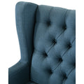 Keva 31 Inch Accent Chair, Deep Button Tufted Wingback, Smooth Blue Fabric Black Blue Wood Fabric