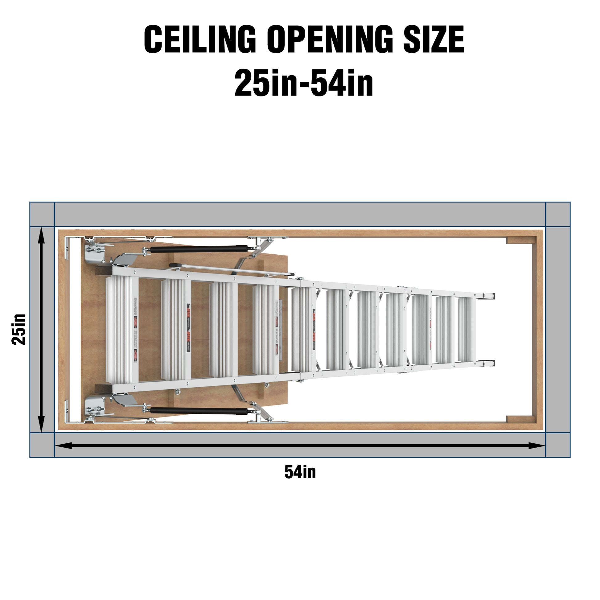 Household Aluminum Attic Ladder 25" X 54" ,375 Lbs Capacity, 7'8" 10'3" Ceiling Height Grey Aluminium Alloy