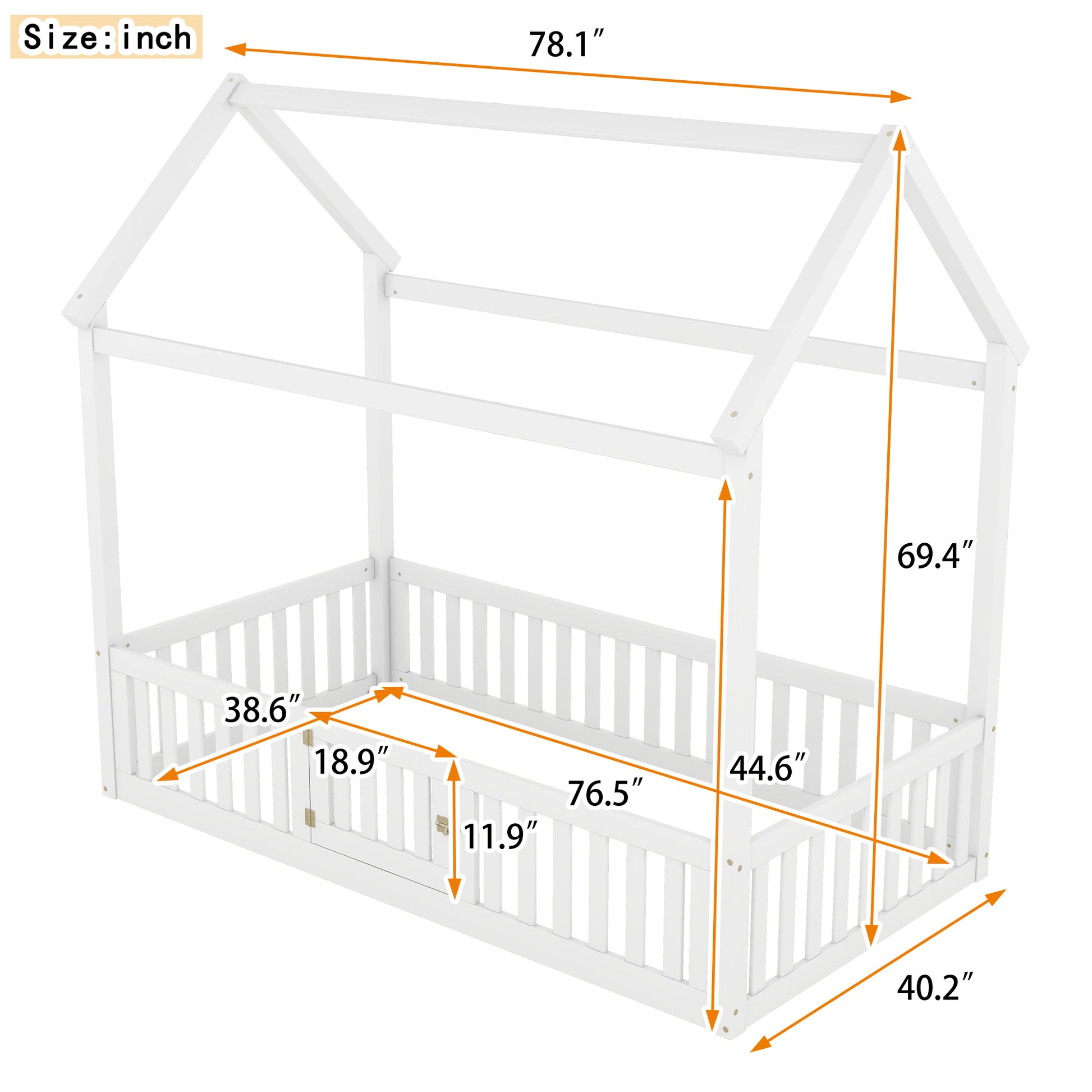 Twin Size Wood House Bed With Fence And Door, White Old Sku: Wf303131Aak Box Spring Not Required Twin White Wood Bedroom Bed Frame Pine