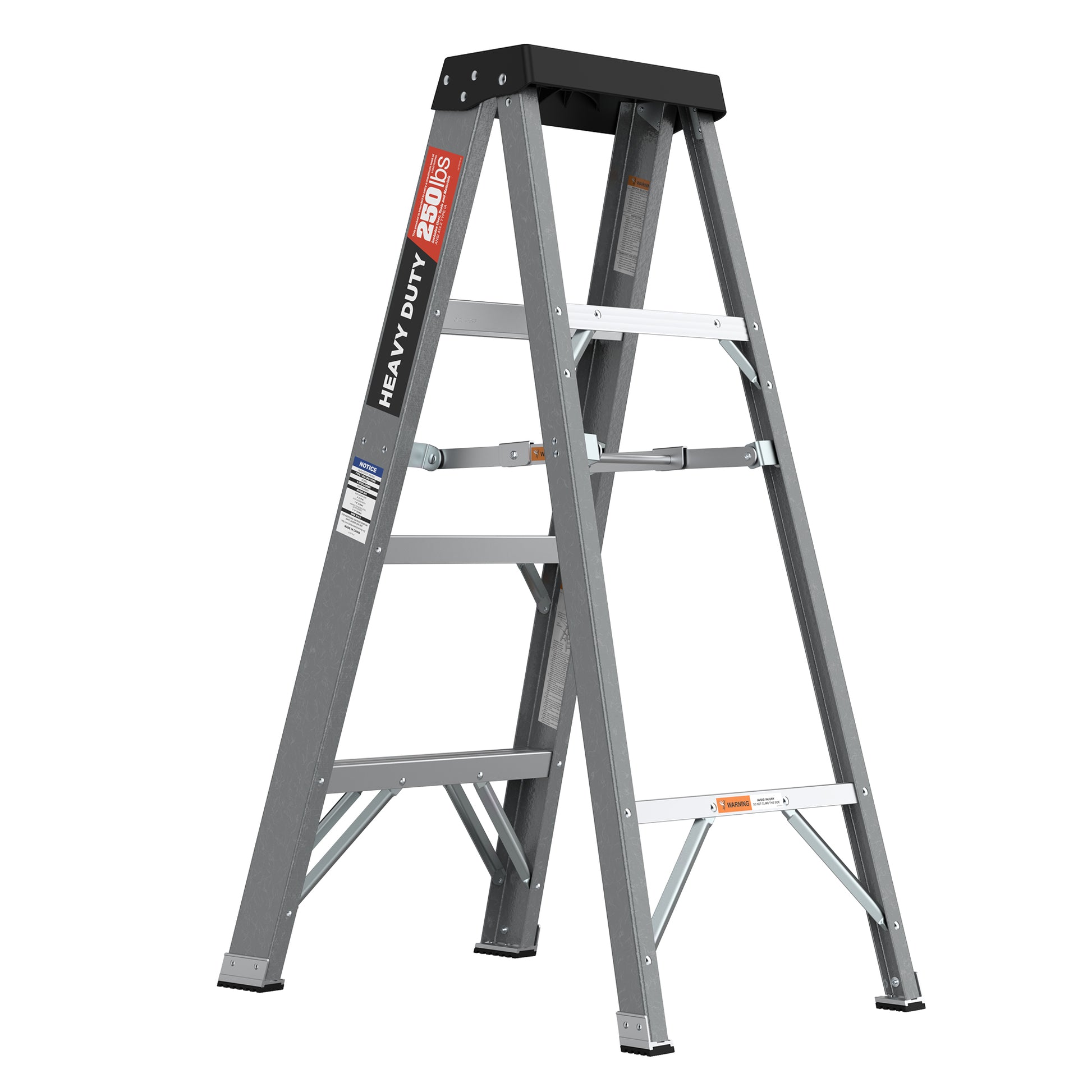 Fiberglass Step Ladder 4 Steps 250Lbs Black Grey Fiberglass