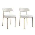 Boucle Upholstered Dining Chairs With Curved Backrest & Gold Metal Legs Set Of 2, Beige Metal Beige Gold Dining Room Foam Classic,Modern Dining Chairs Set Of 2 Fabric Metal