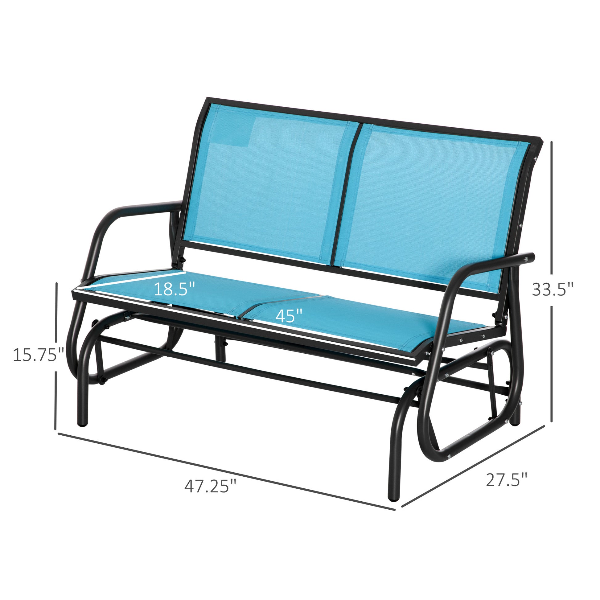 Outsunny 2 Person Outdoor Glider Bench, Patio Double Swing Rocking Chair Loveseat W Powder Coated Steel Frame For Backyard Garden Porch, Blue Blue Steel