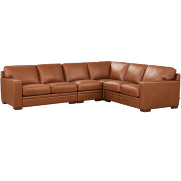 Dillon Leather L Shaped Sectional Brown Genuine Leather Wood Primary Living Space Medium Firm Cushion Back Mid Century Modern L Shaped Eucalyptus Square Arms Down Filling Leather 6 Seat