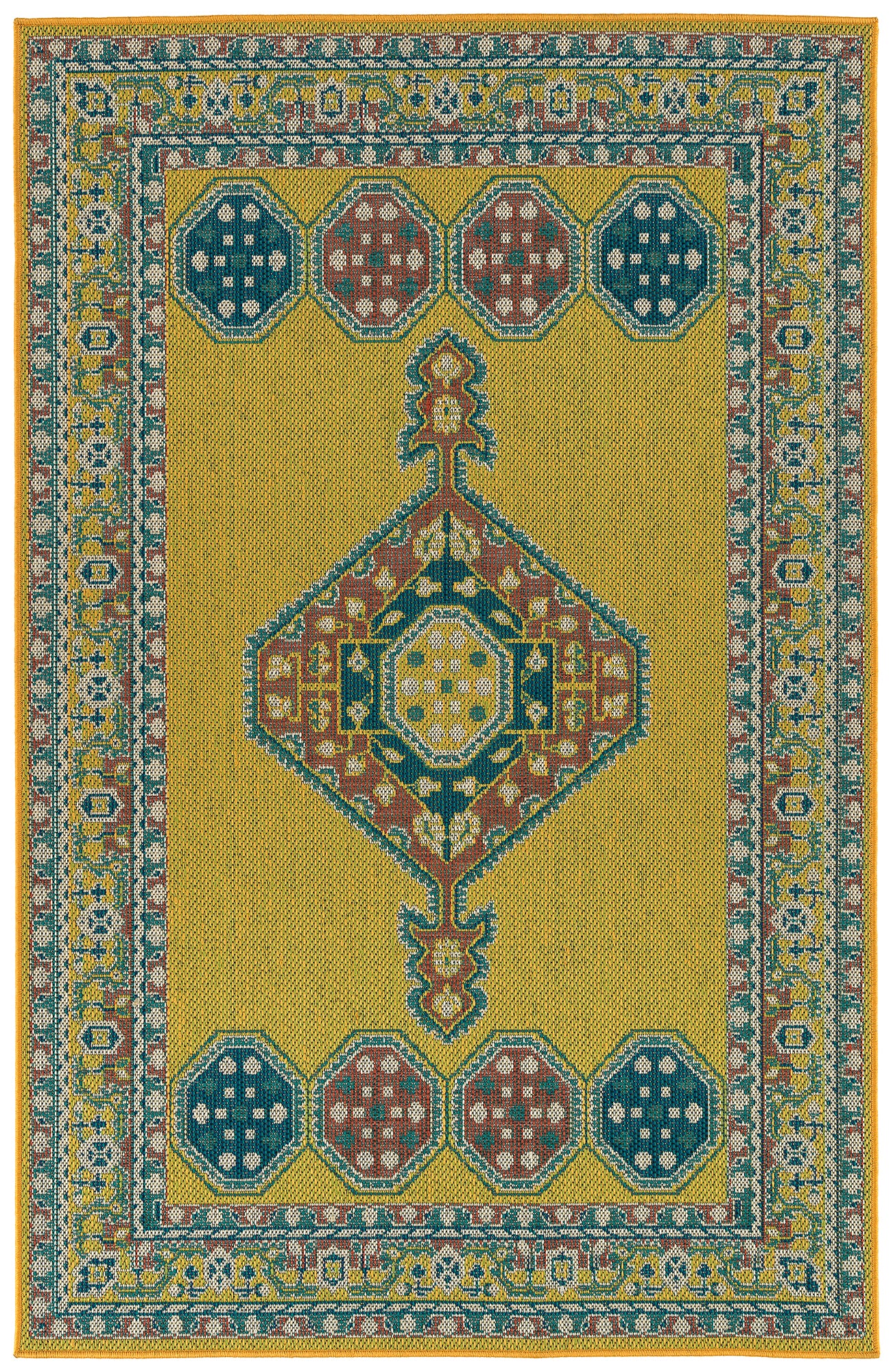 Traditional, Transitional, Oriental, Medallion, Border, Cut Pile 1'9" X 3' Rectangle Throw Rug Yellow Polypropylene