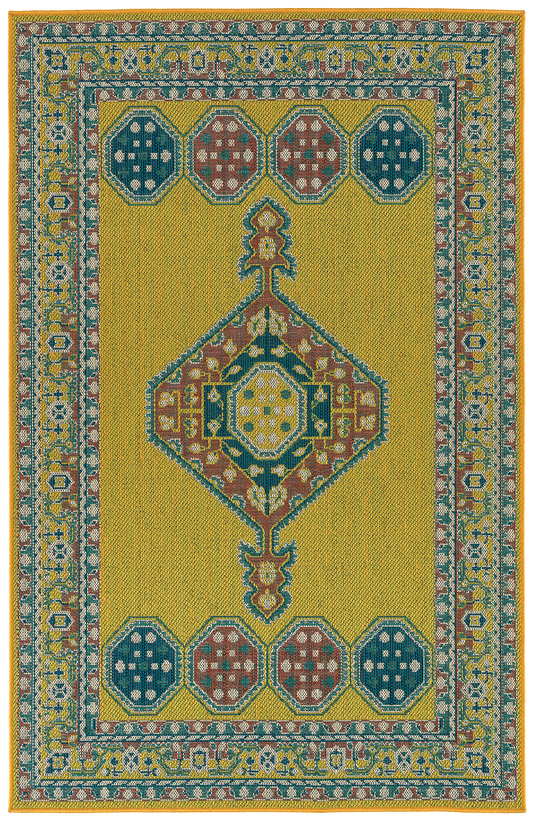 Traditional, Transitional, Oriental, Medallion, Border, Cut Pile 1'9" X 3' Rectangle Throw Rug Yellow Polypropylene