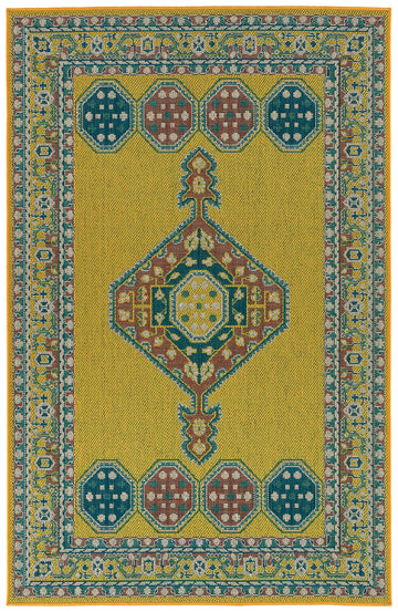 Traditional, Transitional, Oriental, Medallion, Border, Cut Pile 1'9" X 3' Rectangle Throw Rug Yellow Polypropylene