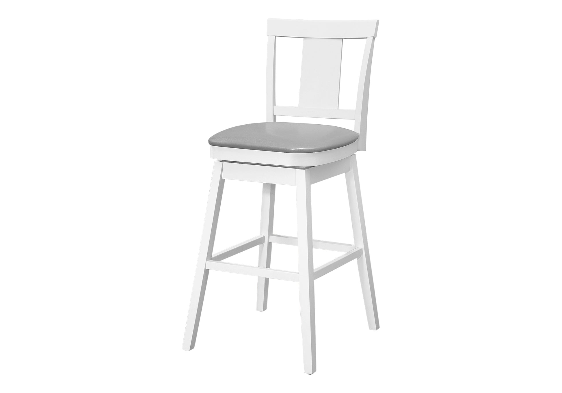 Bar Stool, Set Of 2, Swivel, Bar Height, White Wood, Grey Leather Look, Transitional White Foam Solid Wood