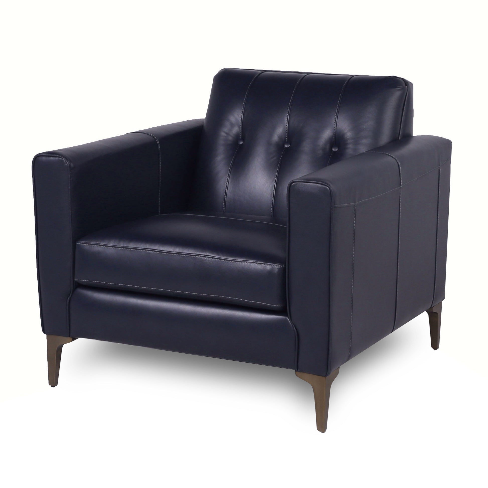 Mid Century Tufted Leather Chair Navy Leather