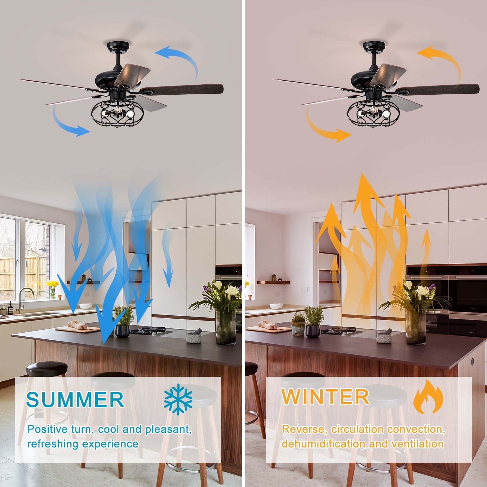 Low Profile Ceiling Fan With Lights No Include Bulb ,Blade Dark Wood 52 Inch Ceiling Fan Optional Remote&2 Color Option Blades Matte Black Ceiling Fans 1000K 2600K Candlelight Under 1000Lm American Design,American Traditional,Antique,Farmhouse,Industrial