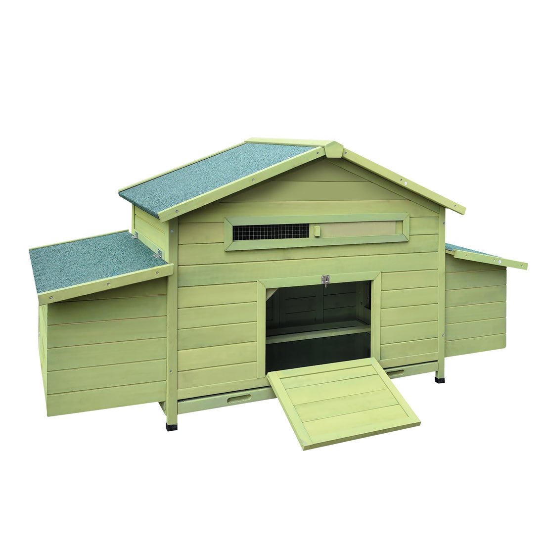 Wooden Chicken Coop Hen House Poultry Cage With 2 Sides Large Nesting Boxes,2 Free Range Doors Green Wood