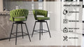 Bar Chair Linen Woven Bar Stool Set Of 2,Black Legs Barstools No Adjustable Kitchen Island Chairs,360 Swivel Bar Stools Upholstered Bar Chair Counter Stool Arm Chairs With Back Footrest, Green Metal Green Kitchen Dining Chairs Foam Linen