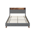 Queen Bed With Elegant Gold Metal Buttons, Built In Usb Ports, Phone Storage Pocket, And Spacious Headboard Shelving Sturdy Frame Supports Up To 300 Lbs,Mattress Not Included Queen Aqua Grey Abs