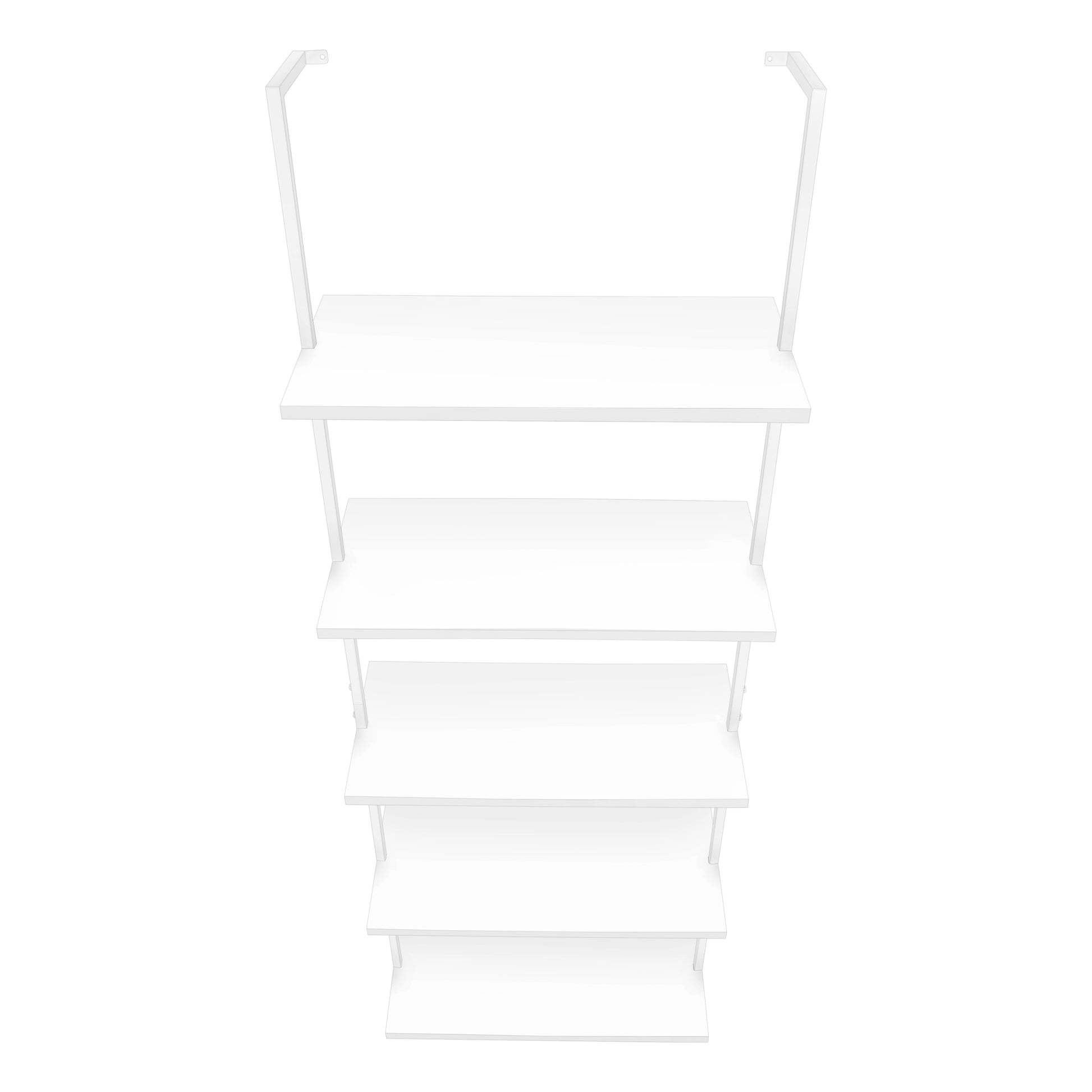 Bookshelf, Bookcase, Etagere, Ladder, 5 Tier, 72"H, Office, Bedroom, White Laminate, White Metal, Contemporary, Modern White Metal