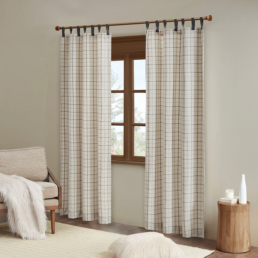 Plaid Faux Leather Tab Top Curtain Panel With Fleece Lining Only 1 Pc Panel Multicolor Cotton