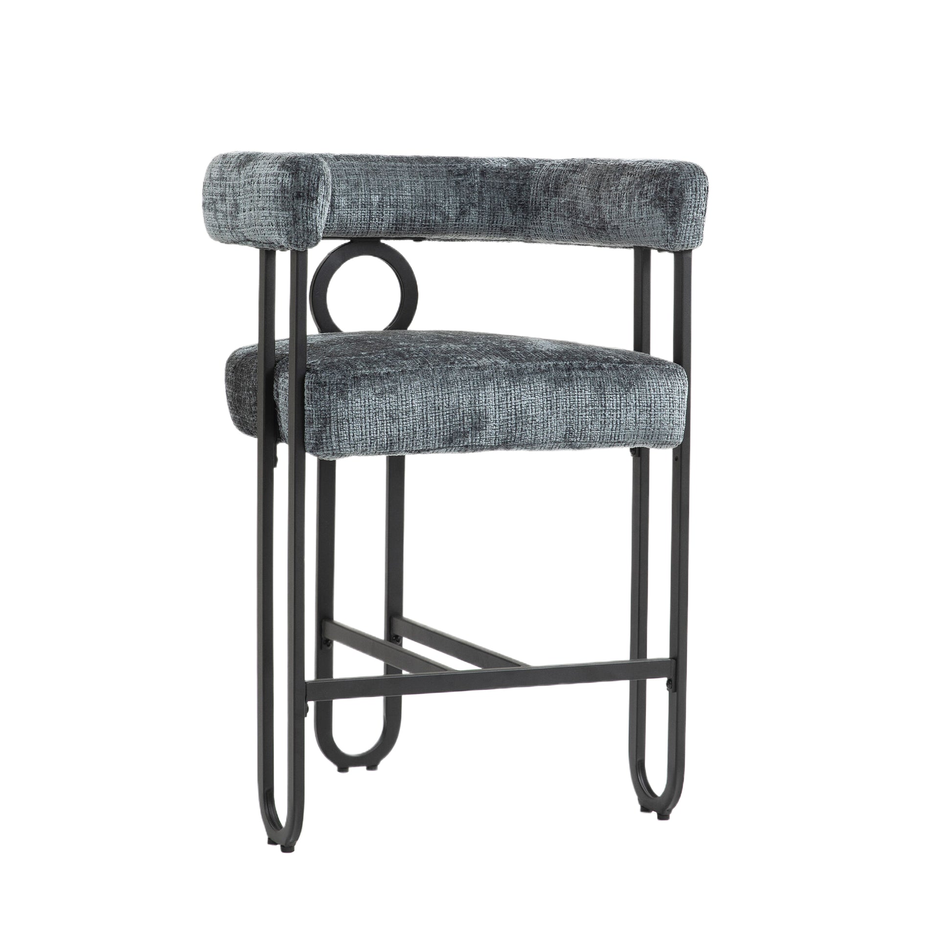 Coolmore Bar Stools Set Of 1, Modern Bar Stool With Back, Black Metal Frames, Upholstered Bar Stools For Kitchen Island, Pub, Club Gray Chenille Gray Primary Living Space Foam Chenille