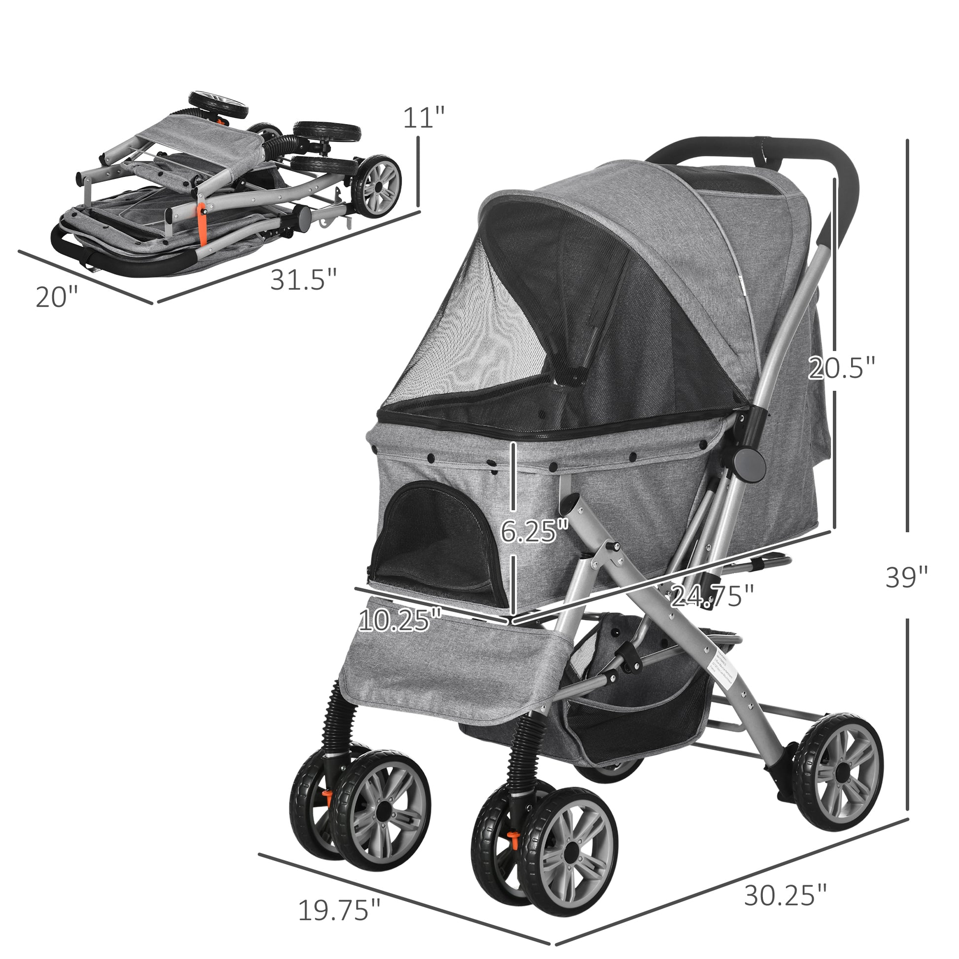 pawhut pet travel stroller Pawhut Travel Pet Stroller For Dogs, Cats, One Click Fold Jogger Pushc