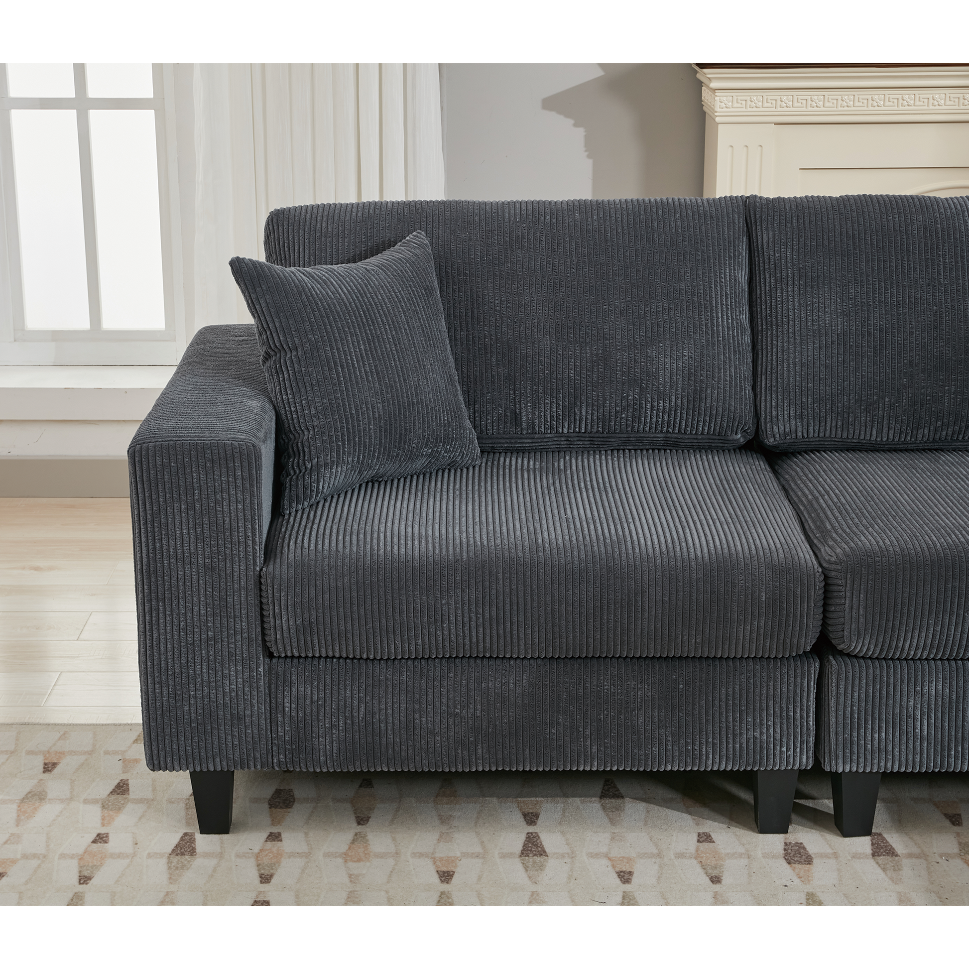 Packaging Upgrade Oversized Modular Sectional Sofa Set, L Shaped Couch,Corduroy ,Upholstered,Deep Seat,5 Seat,5 Throw Pillow And 6 Back Cushion,Living Room, Apartmentgray Gray Polyester Wood Primary