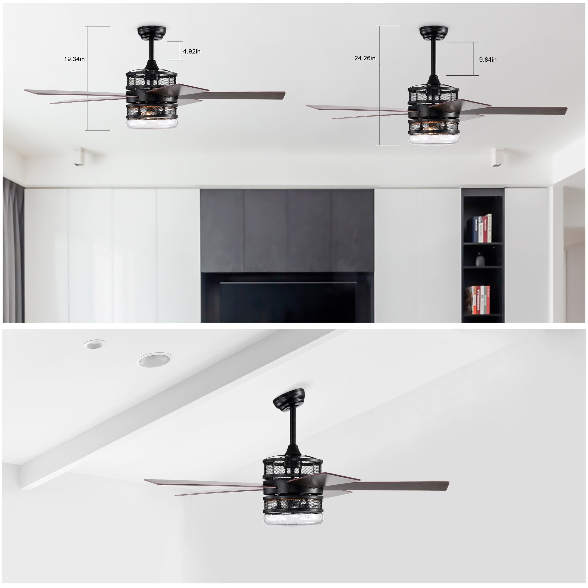52 Inch 5 Blade Lighted Ceiling Fan With Remote Controlglass Shade Optional Remote Matte Black Matte Black American Design,American Traditional,Classic,Contemporary,Farmhouse Plywood Metal
