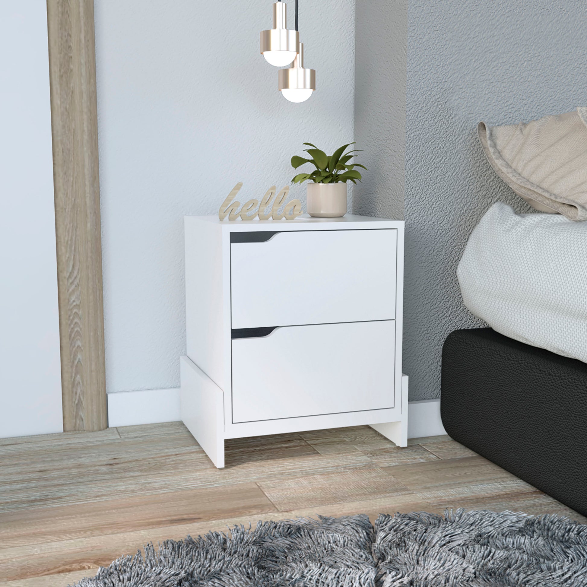 Luss Nightstand, Bedside Table With 2 Drawers White 2 Drawers Rectangle Modern Shelf Particle Board Engineered Wood