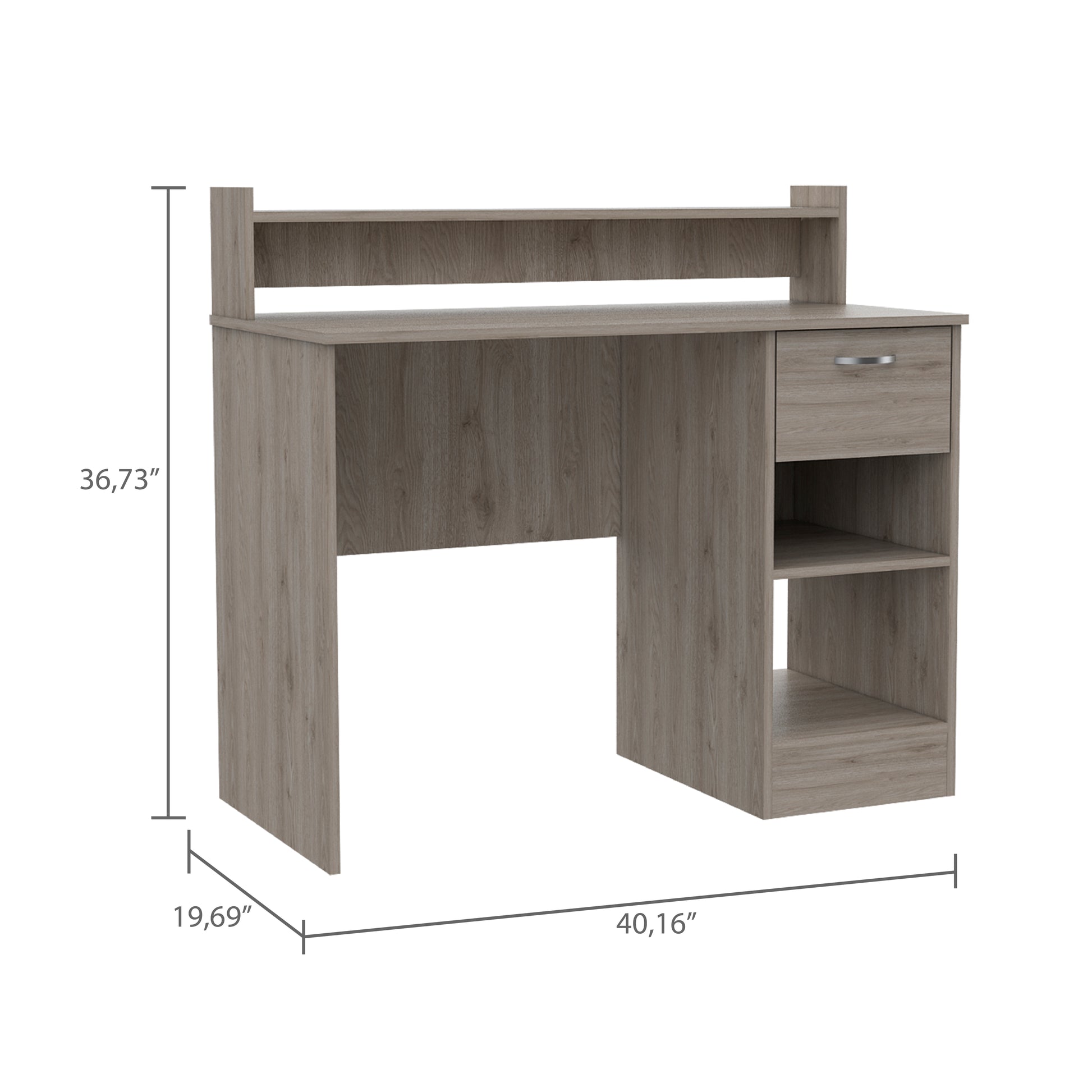 Manaos Writing Computer Deskmultiple Shelves, One Drawer Grey Computer Desk Office Modern Freestanding Rectangular Shelves Desk Rectangular Particle Board Engineered Wood