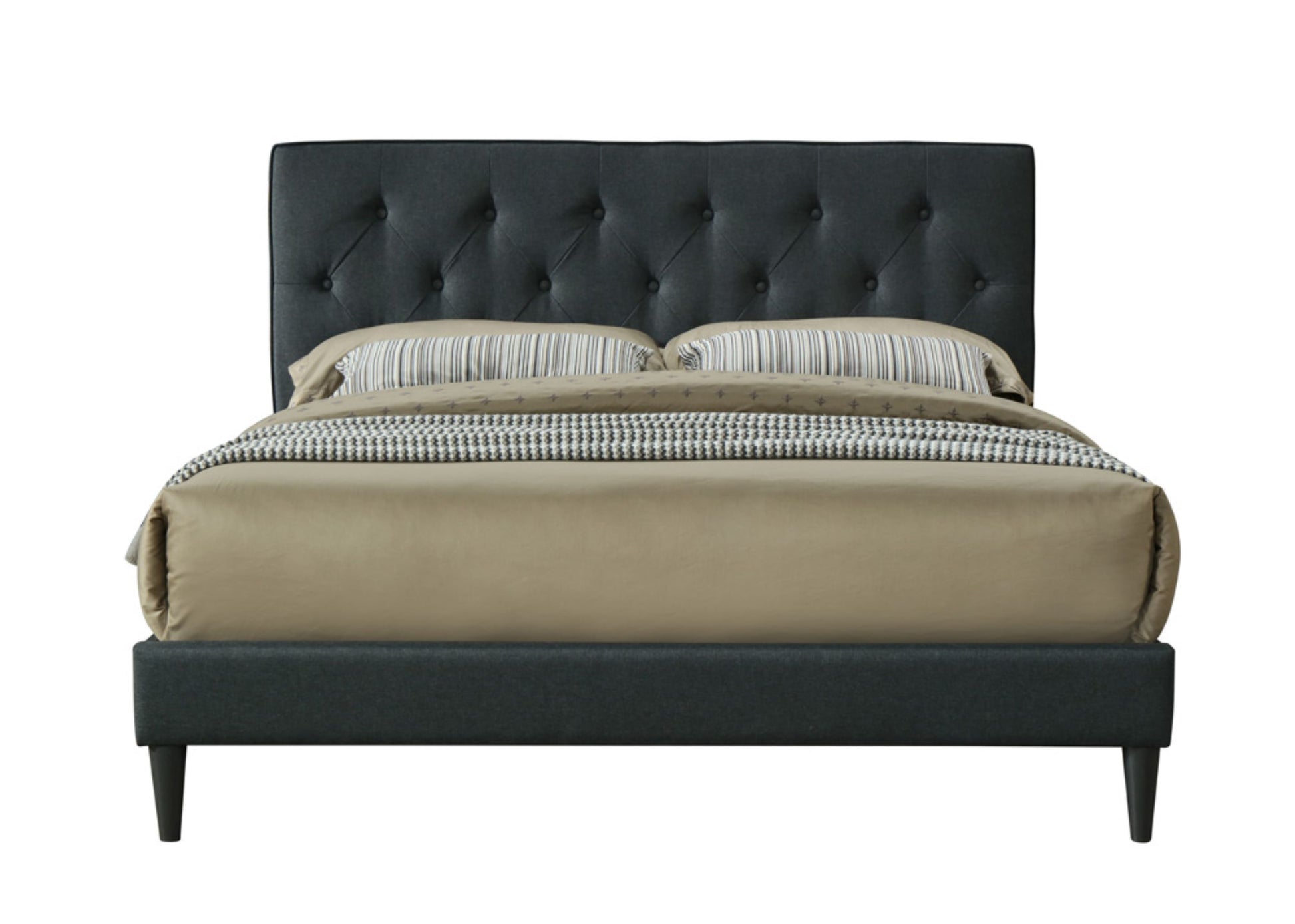 Queen Sized Tufted Bed In A Box W Usb Black Upholstered