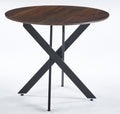 Dining Table With Cross Metal Leg And Mdf Top,Modern Space Saving Kitchen Table For Living Room,Black Legs,Round Table,Oak Color Top,90X90X75Cm Black Dark Walnut Mdf Metal