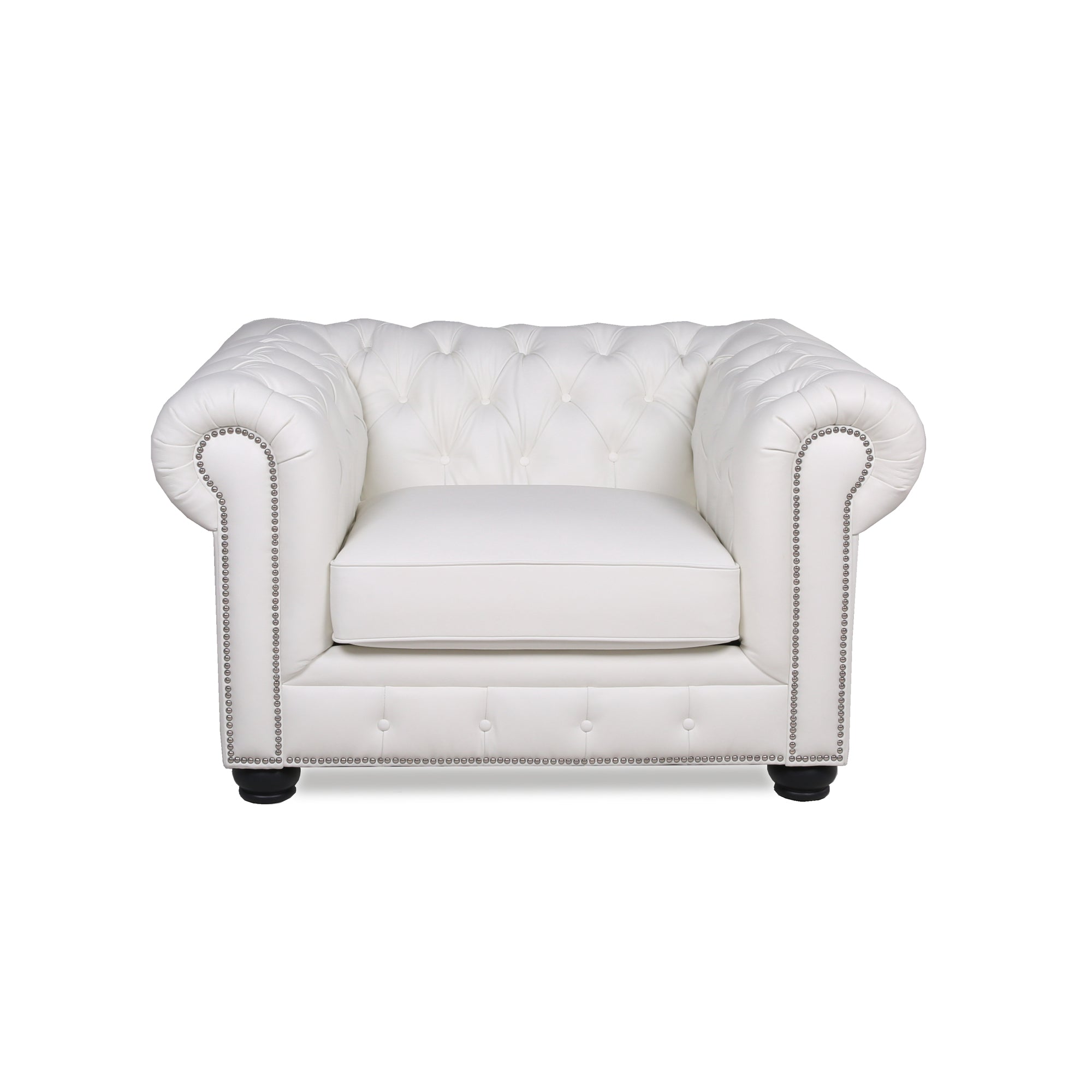 Traditional Tufted Leather Chesterfield Chair White Leather