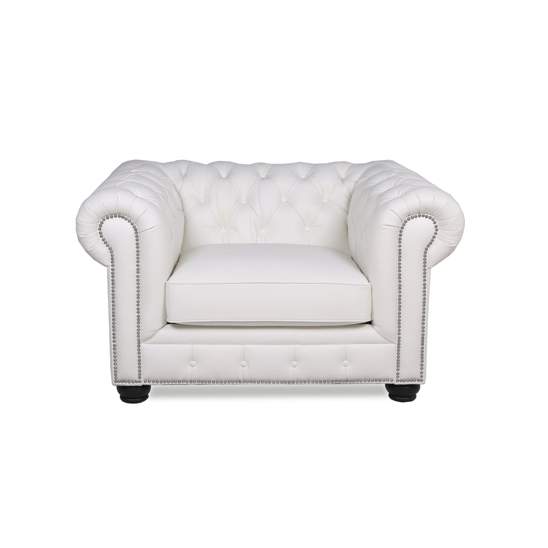 Traditional Tufted Leather Chesterfield Chair White Leather