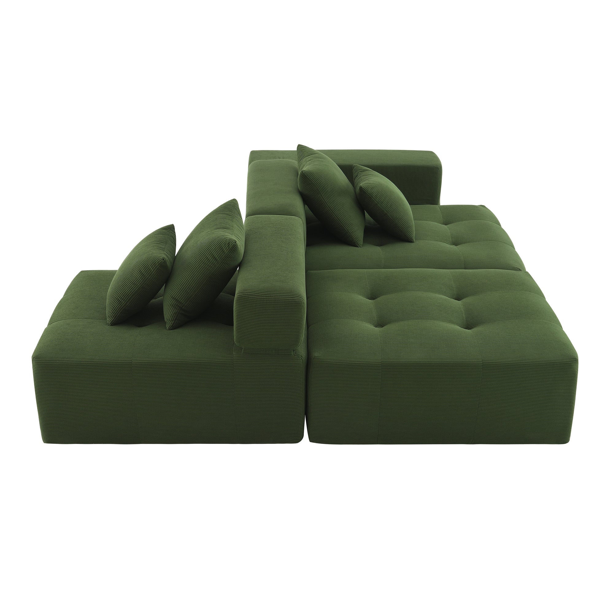 105.5'' L Shaped Modular Sectional Sofa,Minimalist Corduroy Floor Couch Set,Convertible Foam Filled Cloud Couch For Living Room,3 Pc Free Combination,No Assembly Required,3 Colors Green Corduroy 4 Seat