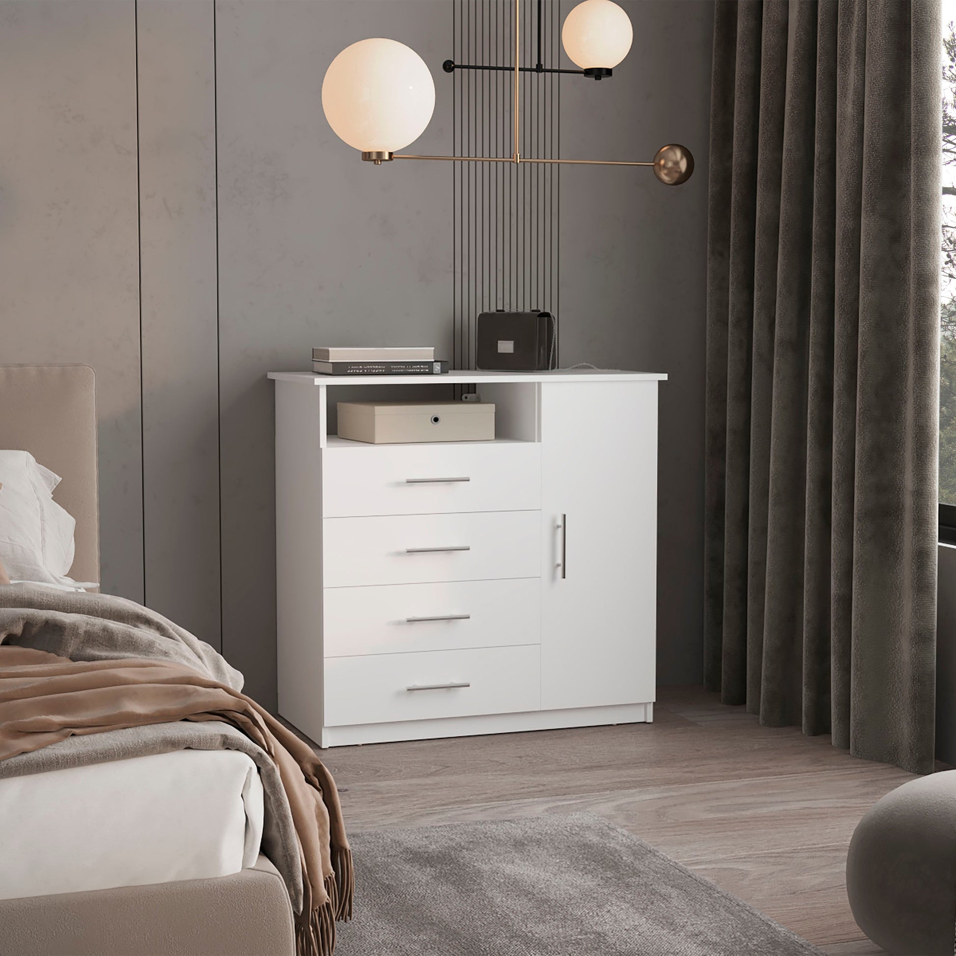 white clothes dresser Baylon 4 Drawer 1 Shelf Dresser White White Bedroom Contemporary Parti