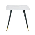 Modern Minimalist Dining Table. White Imitation Marble Pattern Sintered Stone Desktop With Black Metal Legs.Modern Dining Chair With Pu Artificial Leather Backrest Cushion And Black Metal Legs.F 001 Black Gold Sintered Stone