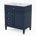 30'' Bathroom Vanity With Top Sink, Modern Bathroom Storage Cabinet With 2 Drawers And A Tip Out Drawer, Single Sink Bathroom Vanity 3 Blue 1 Soft Close Doors Bathroom Freestanding Mdf Painted