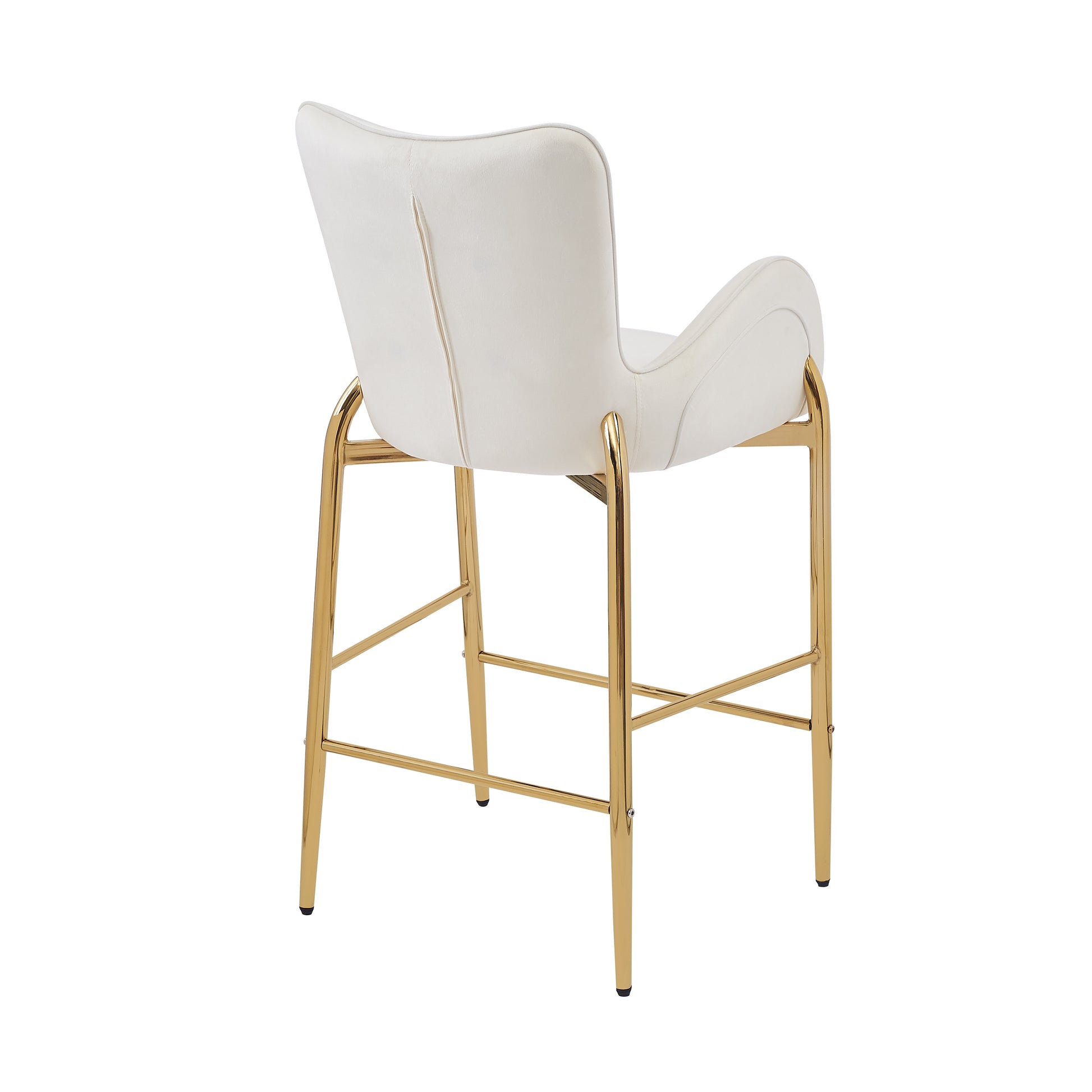 28.75Inch Counter Height Bar Stools Set Of 2, Bar Height Arm Chairs, Velvet Fabric Stools With Golden Legs And Footrests, White Solid Kitchen Tufted Back Set Of 2 Wood White Powder Coated Foam Spot