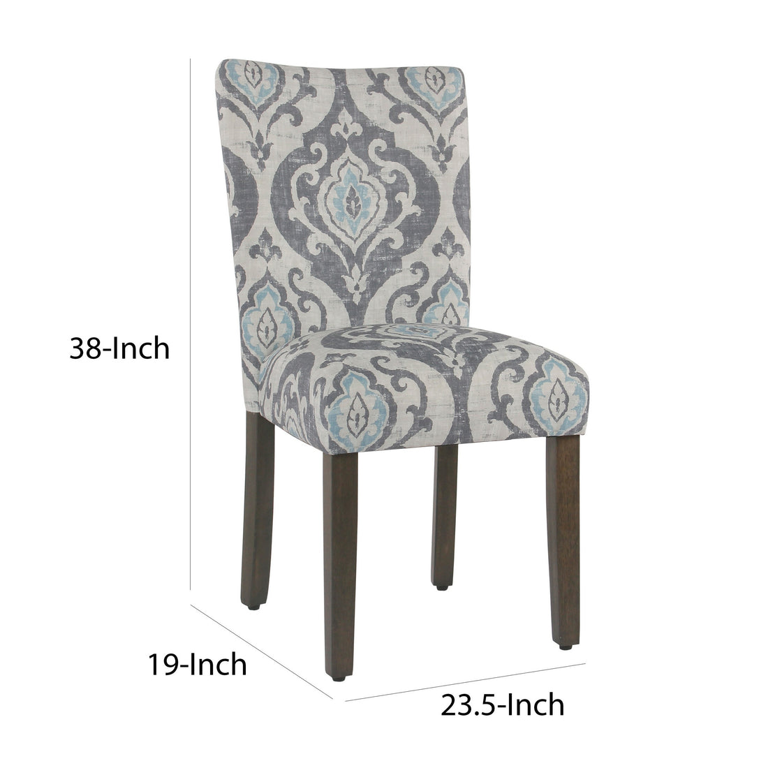 Wooden Dining Chair With Da Print Fabric Upholstery, Gray And Blue, Set Of Two Grey Blue Wood Fabric