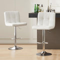 Bar Stools Set Of 2, Armless Hydraulic Kitchen Height Counter Bar Stools, Pu Leather Adjustable Swivel Barstools, Thickened Square Seat Cushion Barstool With Back, White White Metal