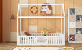 Twin Size Wood House Bed With Fence And Door, White Old Sku: Wf303131Aak Box Spring Not Required Twin White Wood Bedroom Bed Frame Pine