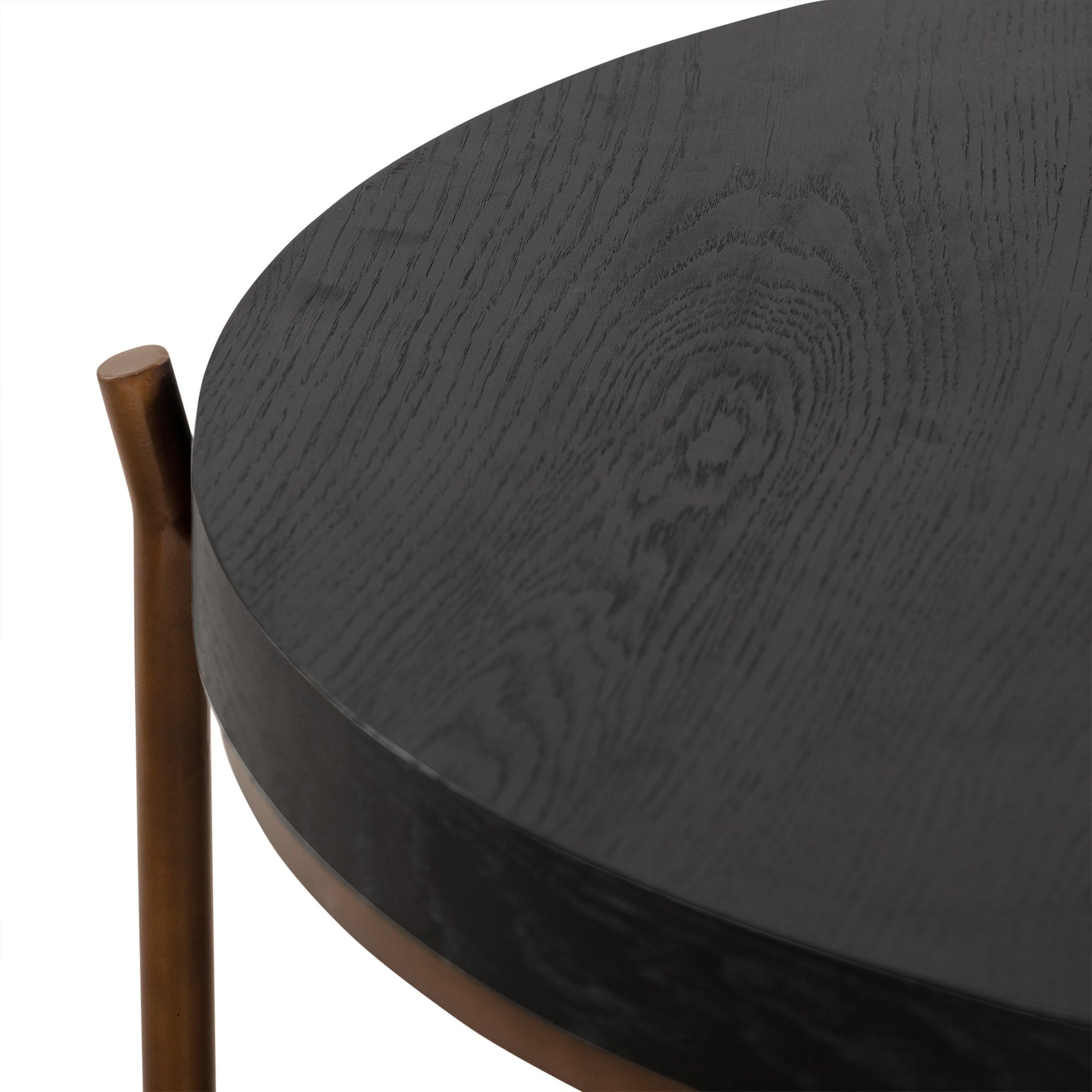 Sylvie Brushed Oak And Metal Round Coffee Table Grey Black Wood Metal